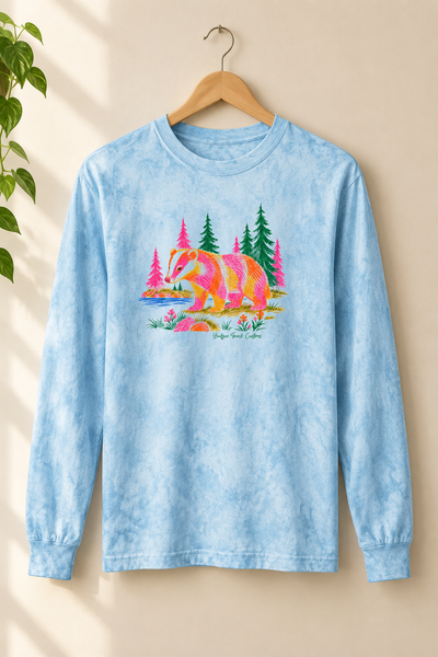 Colorful badger long-sleeve shirt on a hanger